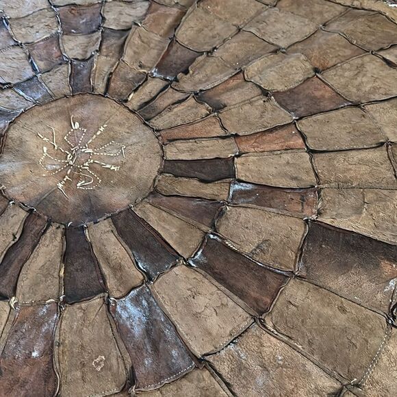 Leather Cowhide Patchwork Circular Rug Brown and Black - Picture 13 of 15